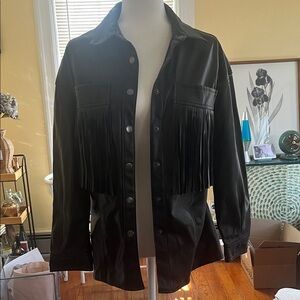 Blank NYC Black Faux Leather Fringe Jacket